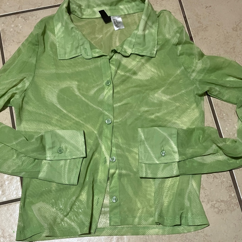 Divided Light Green Sheer Blouse